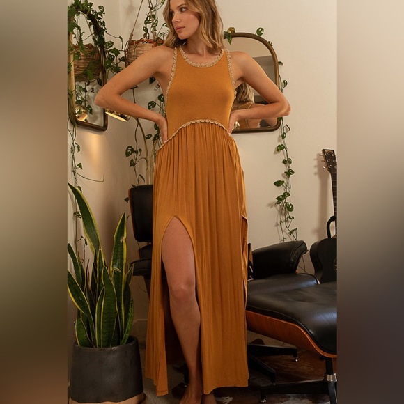 Baby Doll Side Slit Cut Out Maxi Dress - POL - Picture 5 of 5